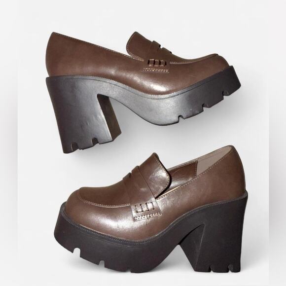 Chunky Brown Platform Loafers - Picture 5 of 5